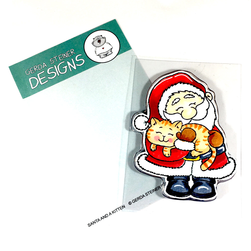 Santa And A Kitten 3x4 Clear Stamp Set - Clearstamps - Clear Stamps - Cardmaking- Ideas- papercrafting- handmade - cards-  Papercrafts - Gerda Steiner Designs
